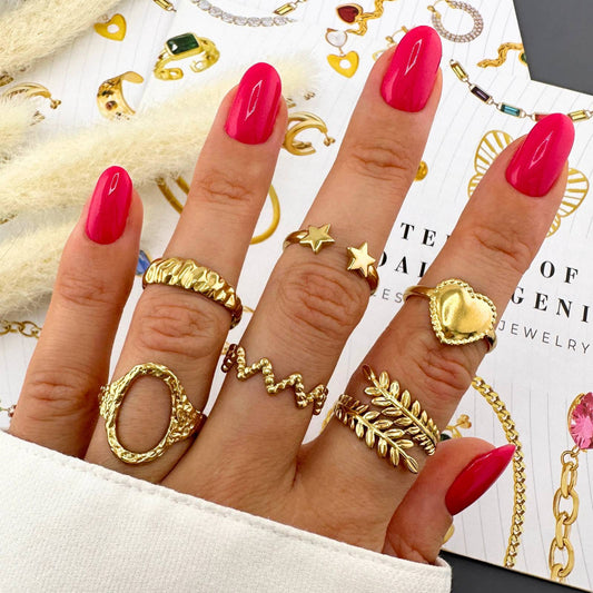 Stars Finger Ring, 18K Gold Plated Steel