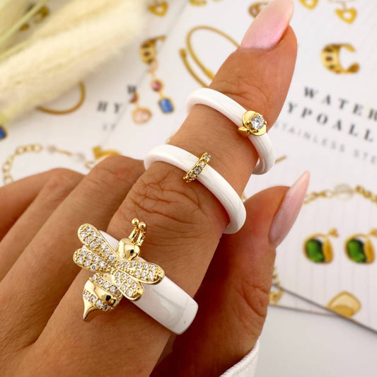 Bee Finger Ring, 18K Gold Plated Steel