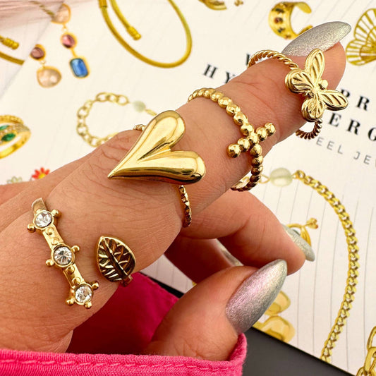 Crosses Finger Ring, 18K Gold Plated Steel