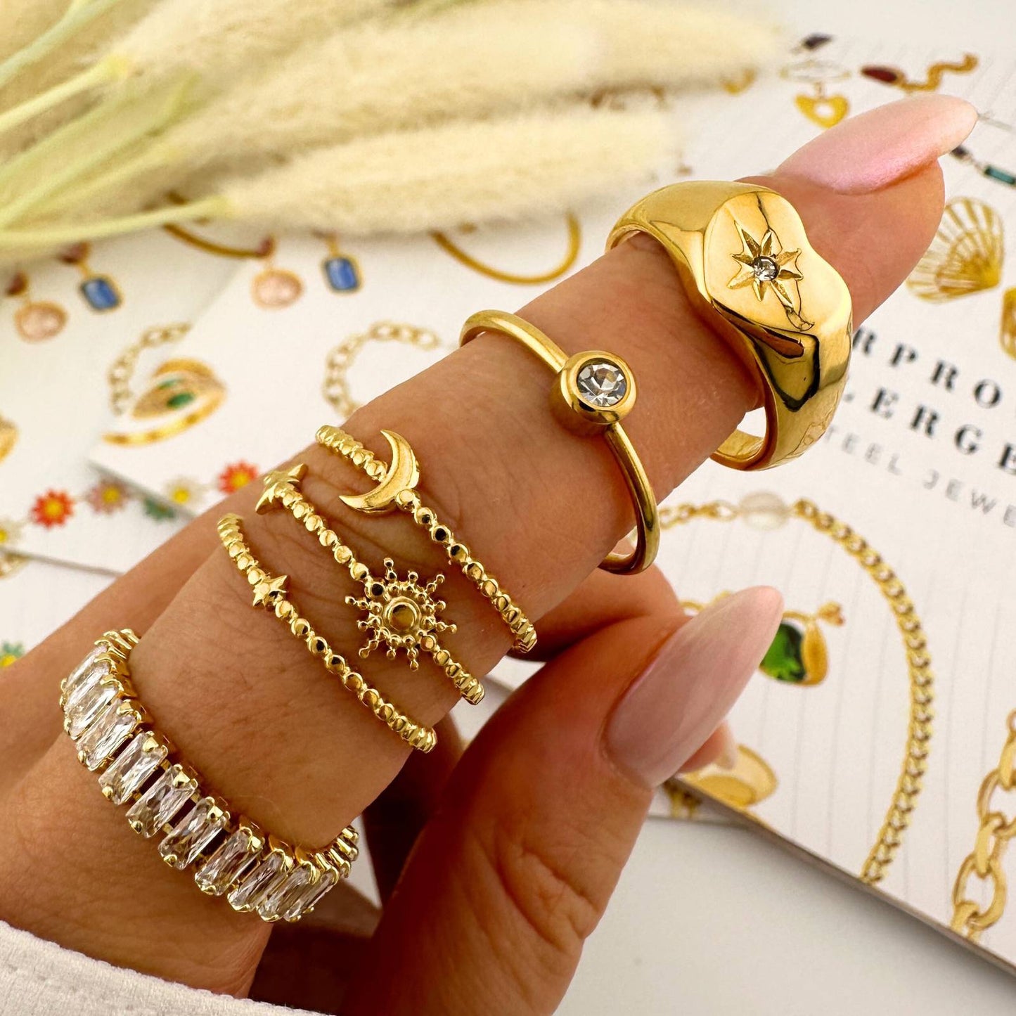 Heart Finger Ring, 18K Gold Plated Steel