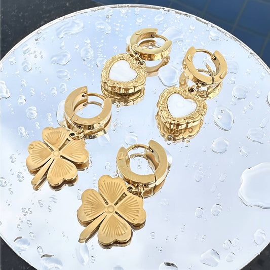 Heart Earrings, 18K Gold Plated Steel