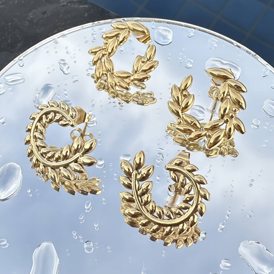 Leafs Earrings, 18K Gold Plated Steel