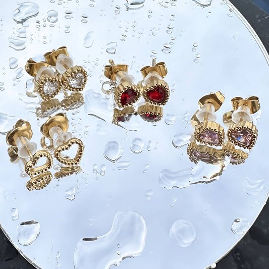 Hearts Earrings, 18K Gold Plated Steel