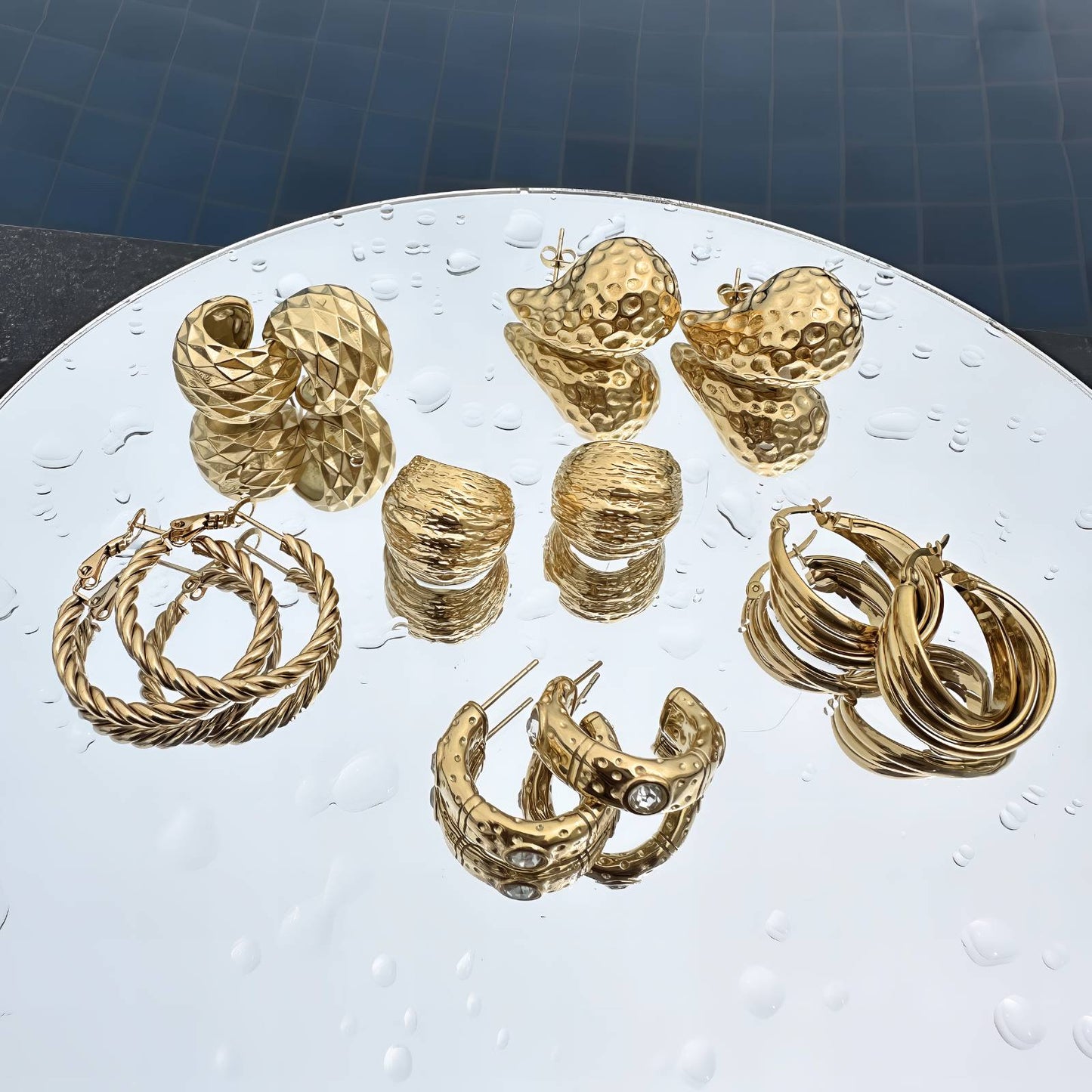 Teardrops Earrings, 18K Gold Plated Steel
