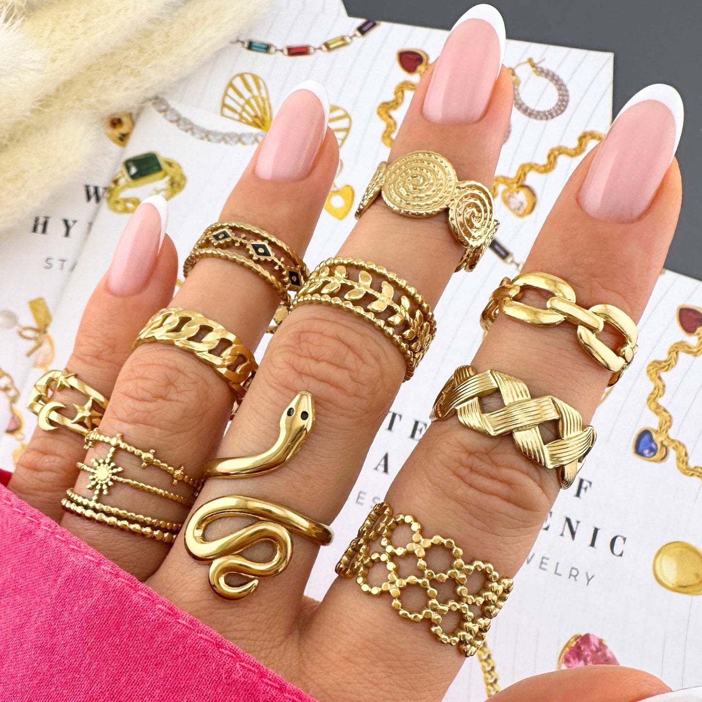 Astrology Finger Ring, 18K Gold Plated Steel