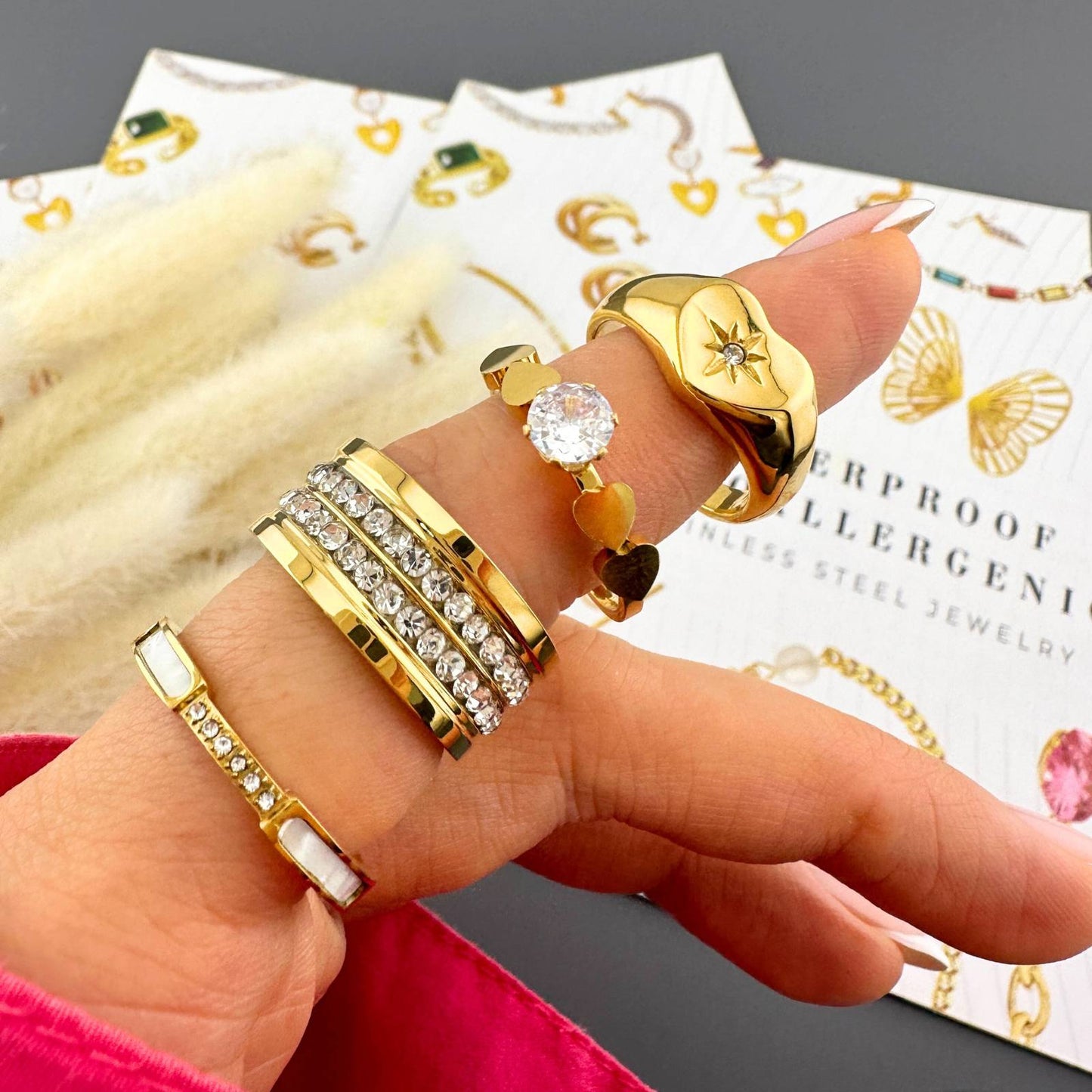 Heart Finger Ring, 18K Gold Plated Steel