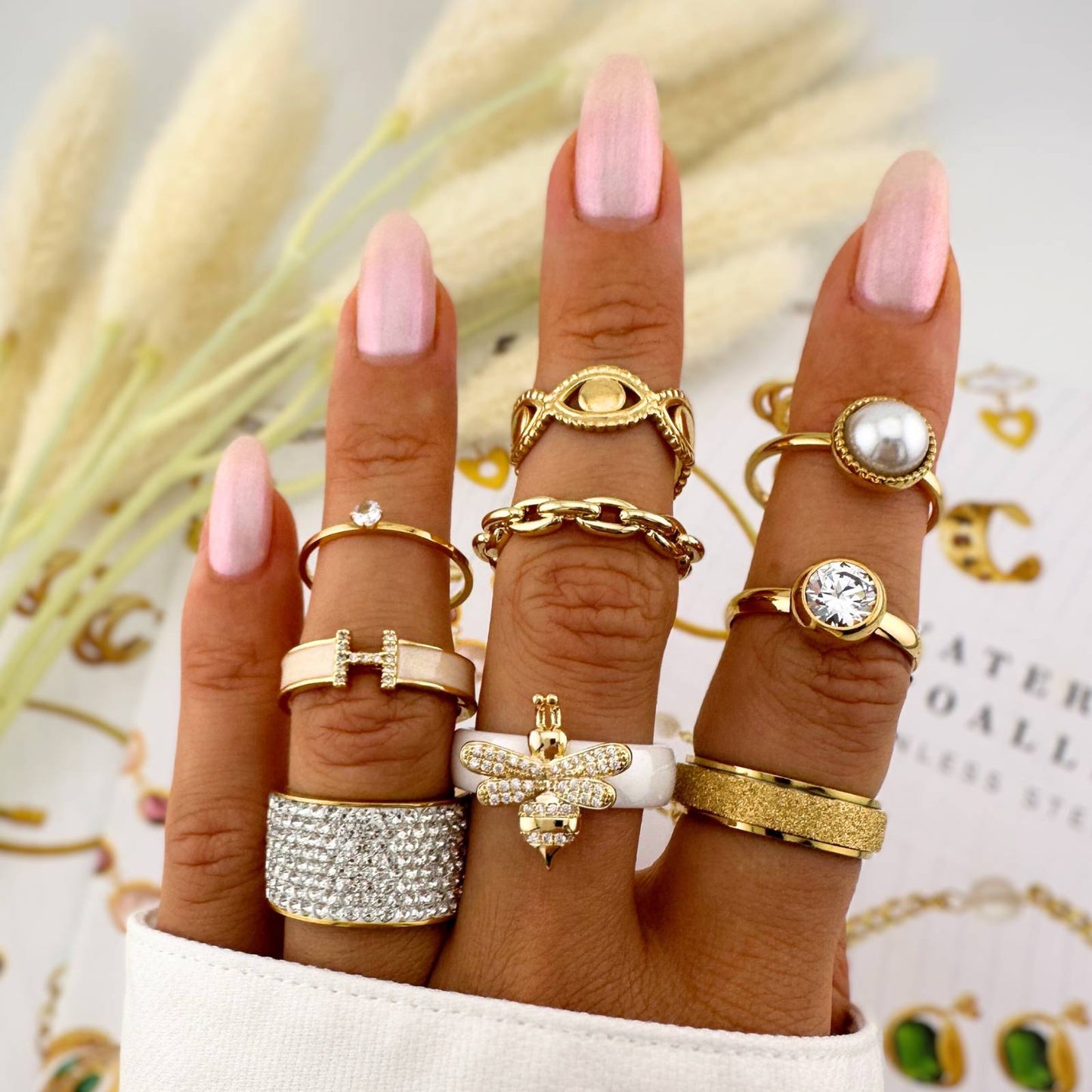 Bee Finger Ring, 18K Gold Plated Steel