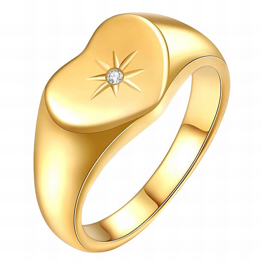 Heart Finger Ring, 18K Gold Plated Steel