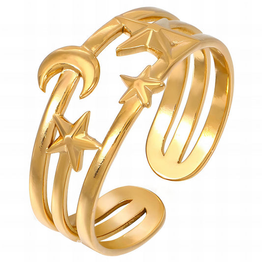 Astrology Finger Ring, 18K Gold Plated Steel