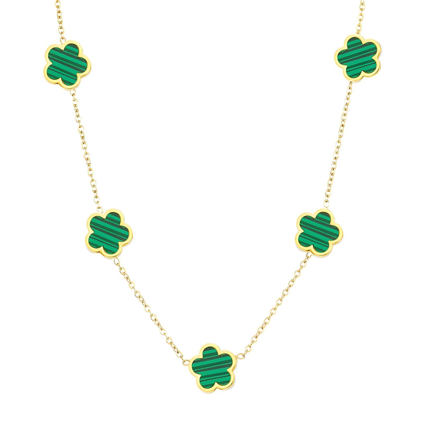 Flowers Necklace, 18K Gold Plated Steel