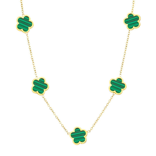 Flowers Necklace, 18K Gold Plated Steel