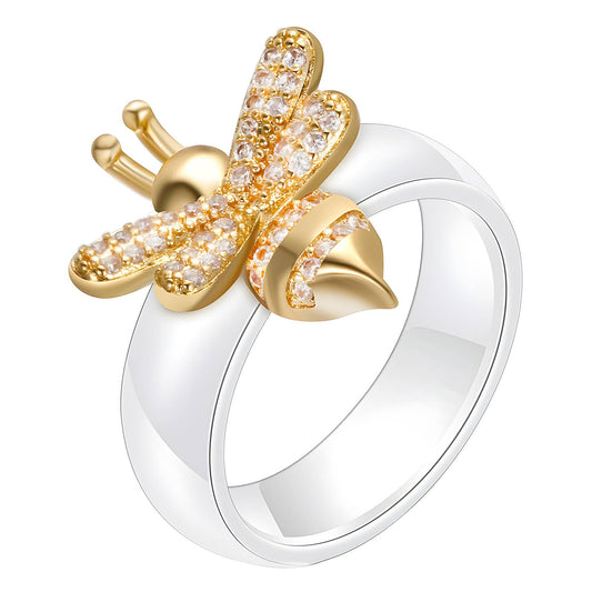 Bee Finger Ring, 18K Gold Plated Steel