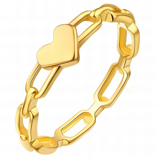 Heart Finger Ring, 18K Gold Plated Steel