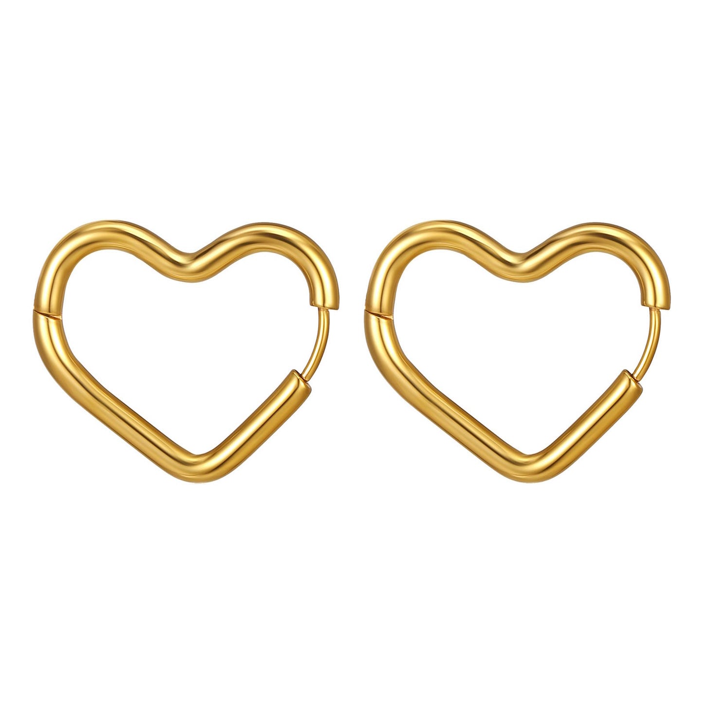 Hearts Earrings, 18K Gold Plated Steel