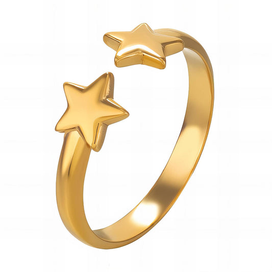 Stars Finger Ring, 18K Gold Plated Steel
