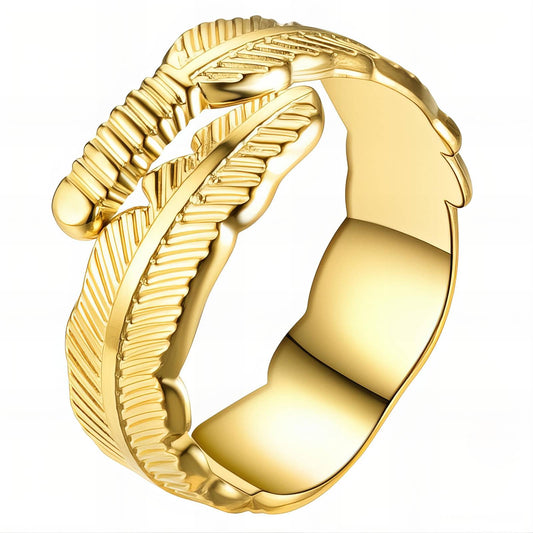 Leaf Finger Ring, 18K Gold Plated Steel