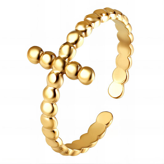 Crosses Finger Ring, 18K Gold Plated Steel