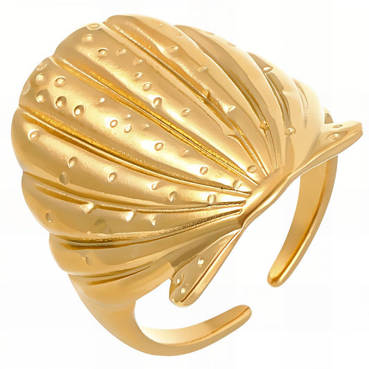 Shell Finger Ring, 18K Gold Plated Steel