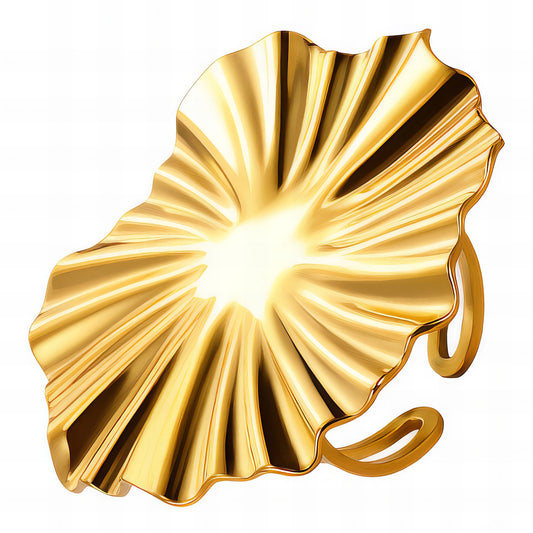 Leaf Finger Ring, 18K Gold Plated Steel