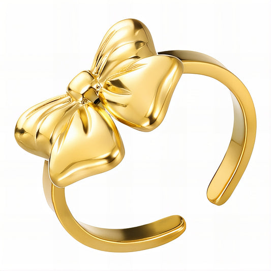 Bow Finger Ring, 18K Gold Plated Steel