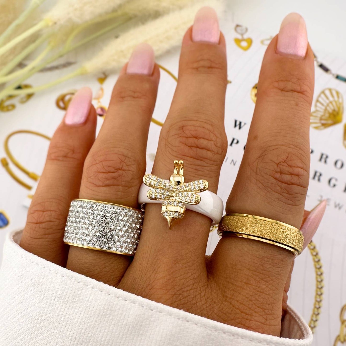 Bee Finger Ring, 18K Gold Plated Steel