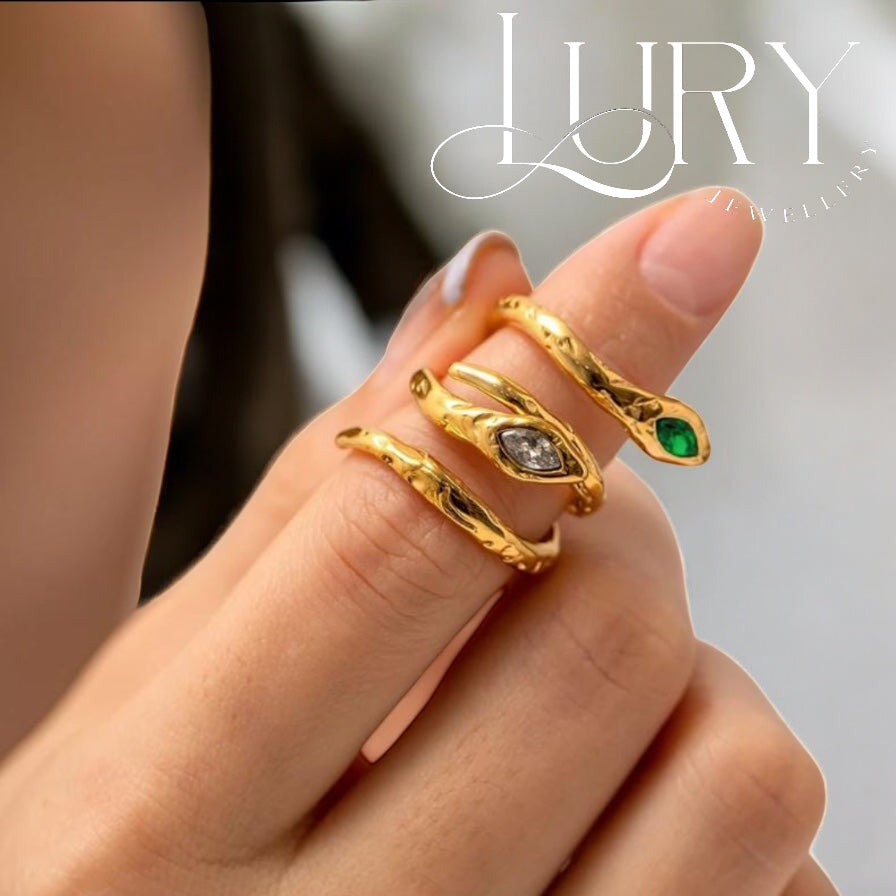 Snake Finger Ring. 18K Gold Plated Steel