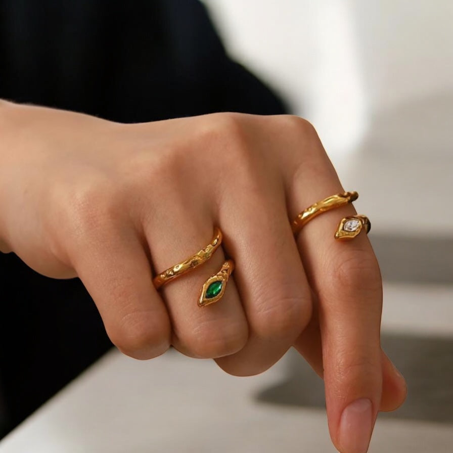 Snake Finger Ring. 18K Gold Plated Steel